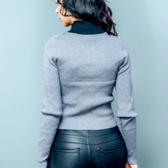 ⭐️ 2 for $17 Colorblock Long Sleeve Front Zipper Neckline Cable Knit Top Sweater - Picture 4 of 5